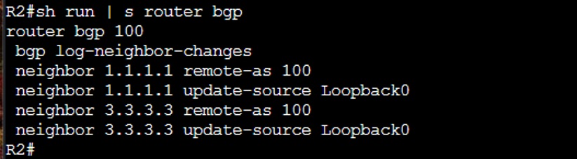 R2 BGP configuration output