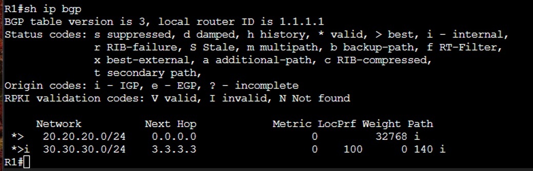 R1 show ip bgp output