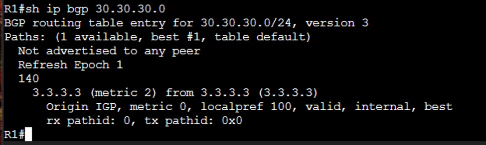 R1 show ip bgp for 30.30.30.0 network