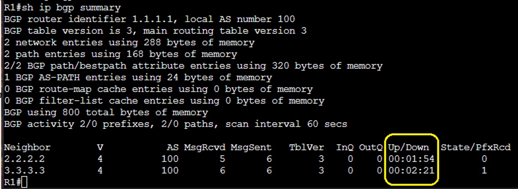 R1 show ip bgp summary output