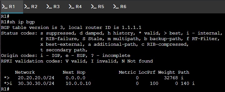 R1 show ip bgp output