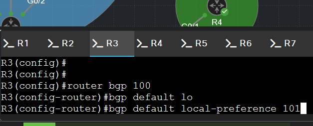 BGP configuration showing global local-preference assignment