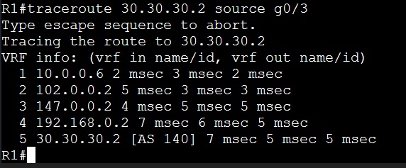 R1 traceroute output before route-map policy