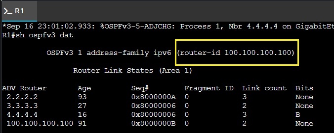 R1 show ospfv3 still showing router-id 1.1.1.1