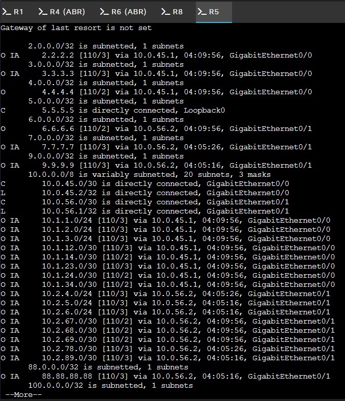 R5 show ip route before summarization