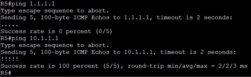 R5 ping failing to R1 loopback but succeeding to host network